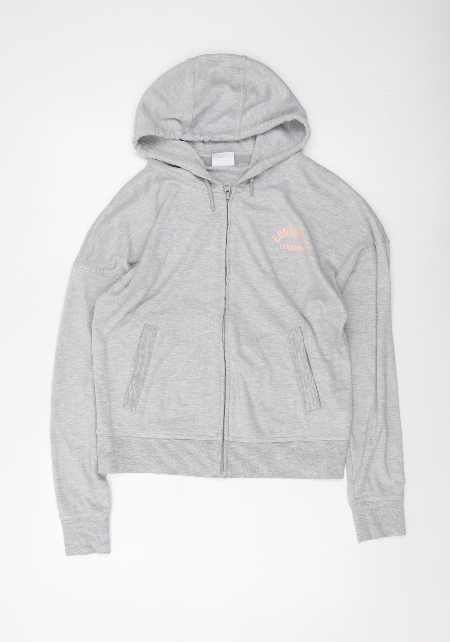 Lonsdale Womens Grey Polyester Full Zip Hoodie Size 12 Zip