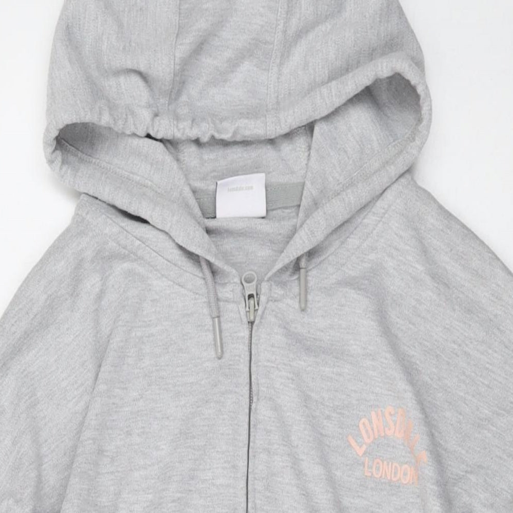 Lonsdale Womens Grey Polyester Full Zip Hoodie Size 12 Zip