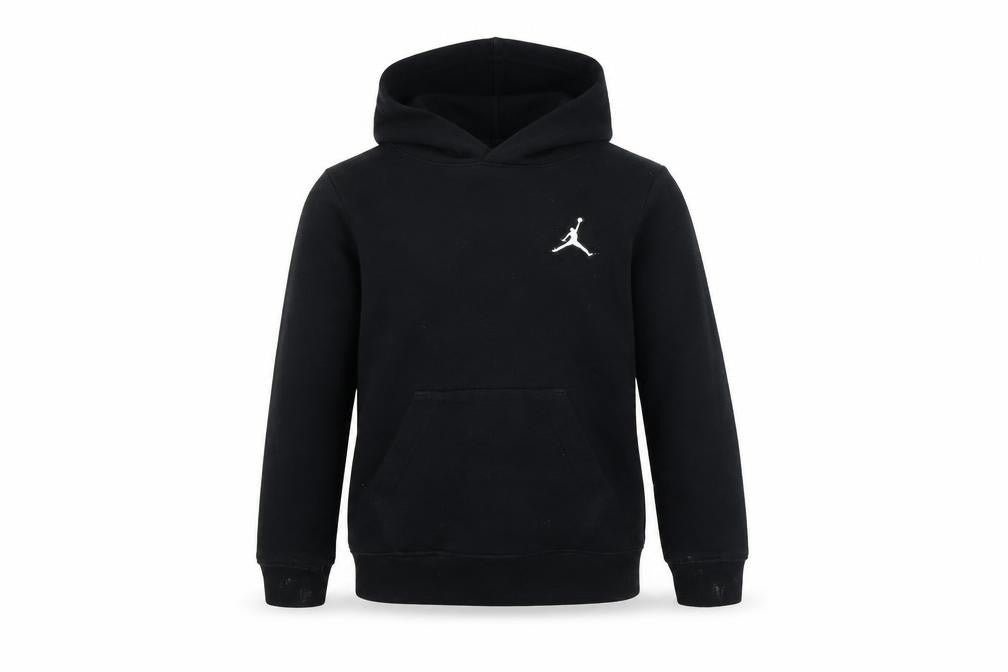 Front view of Jordan boys’ black cotton pullover hoodie, size 4-5, years
