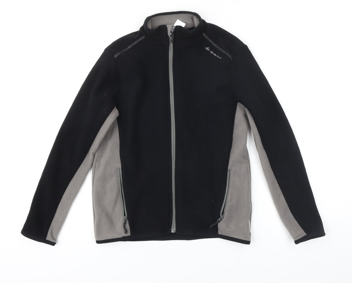 Additional front view of Decathlon boys’ black colourblock jacket, size 12, years zip