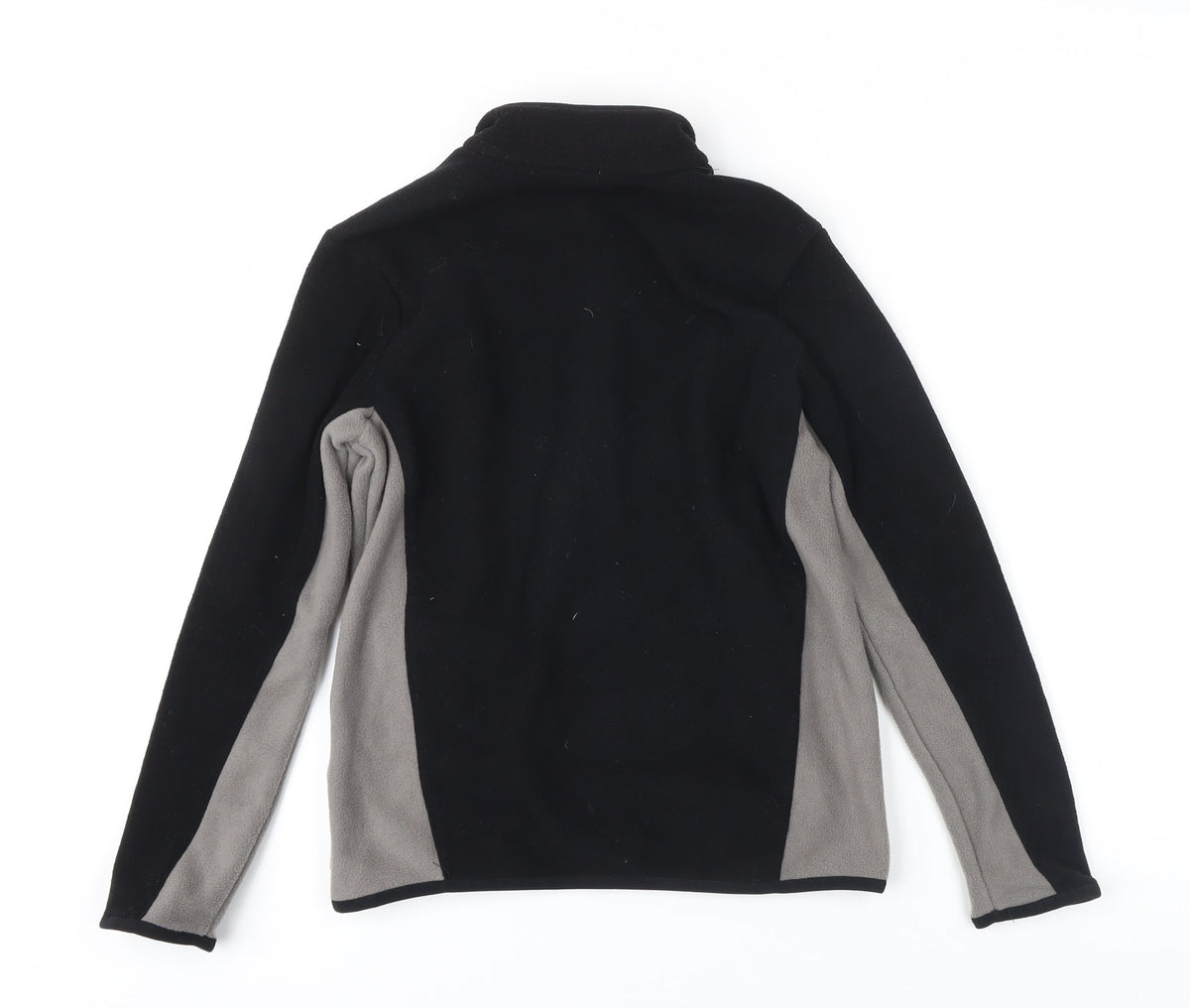 Back view of Decathlon boys’ black colourblock jacket, size 12, years zip