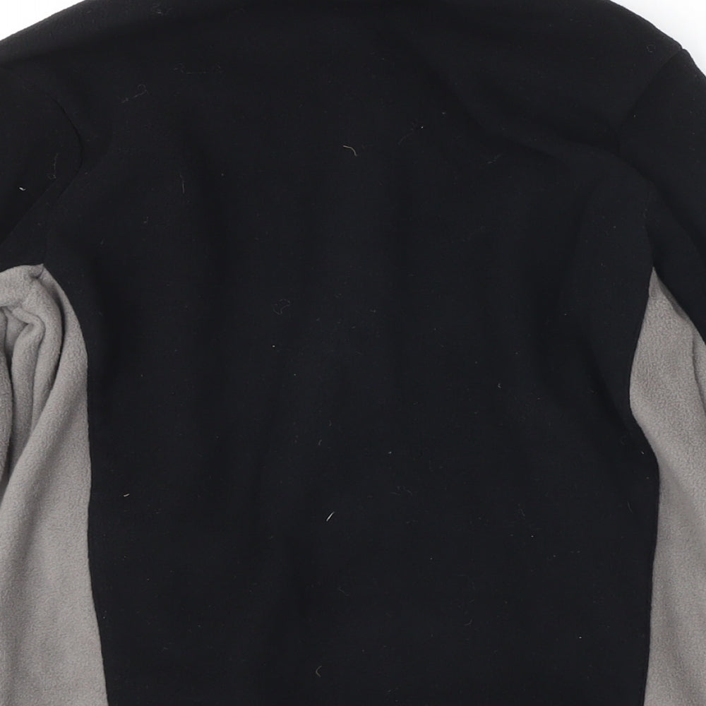 Brand and care label for Decathlon boys’ black colourblock jacket, size 12, years zip