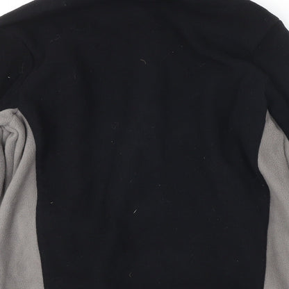 Brand and care label for Decathlon boys’ black colourblock jacket, size 12, years zip