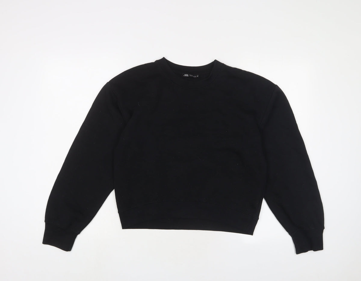 Zara Womens Black Cotton Pullover Sweatshirt Size S Pullover