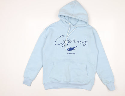 Cyprus Womens Blue Cotton Pullover Hoodie Size S Pullover - Embroidered