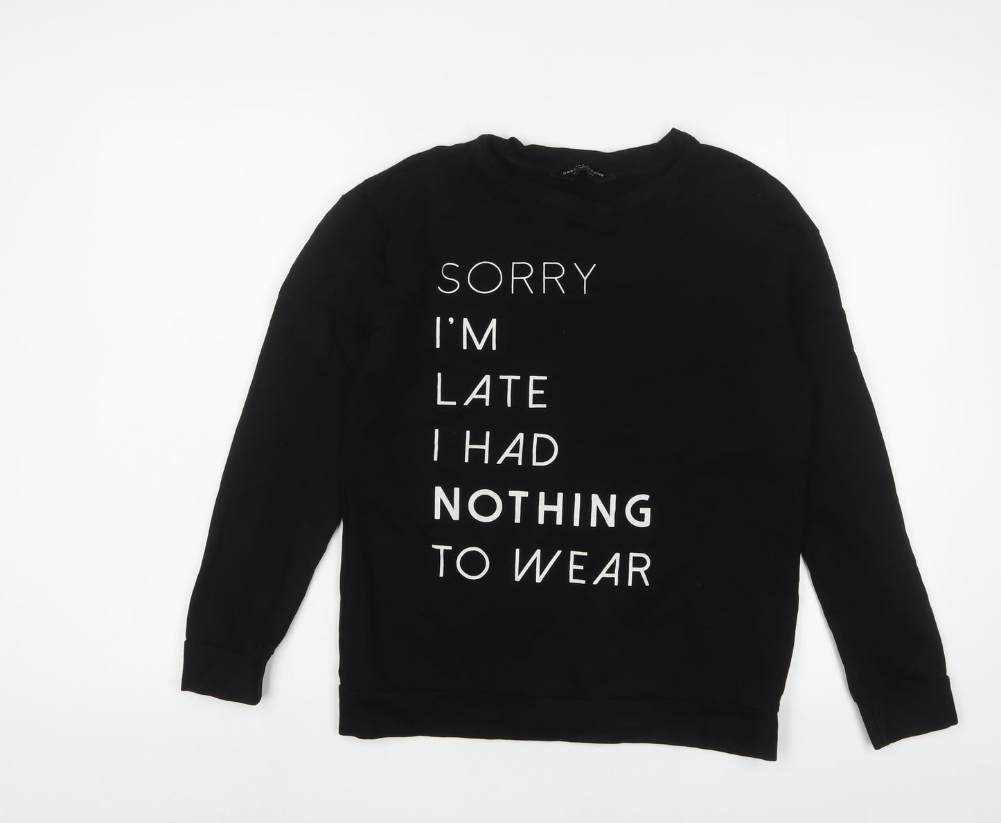 Dorothy Perkins Womens Black Cotton Pullover Sweatshirt Size 8 Pullover