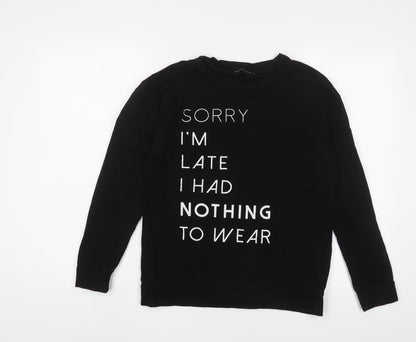 Dorothy Perkins Womens Black Cotton Pullover Sweatshirt Size 8 Pullover