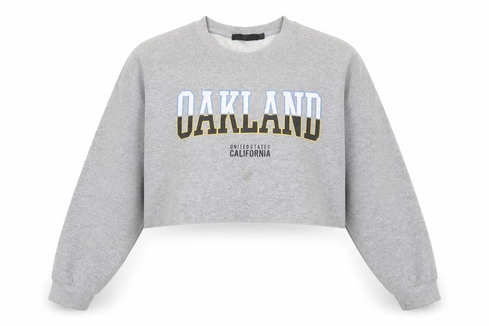 Front view of Missguided women’s grey cotton pullover sweatshirt, size M, pullover - oakland