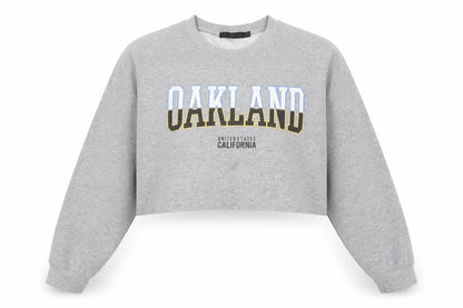 Front view of Missguided women’s grey cotton pullover sweatshirt, size M, pullover - oakland