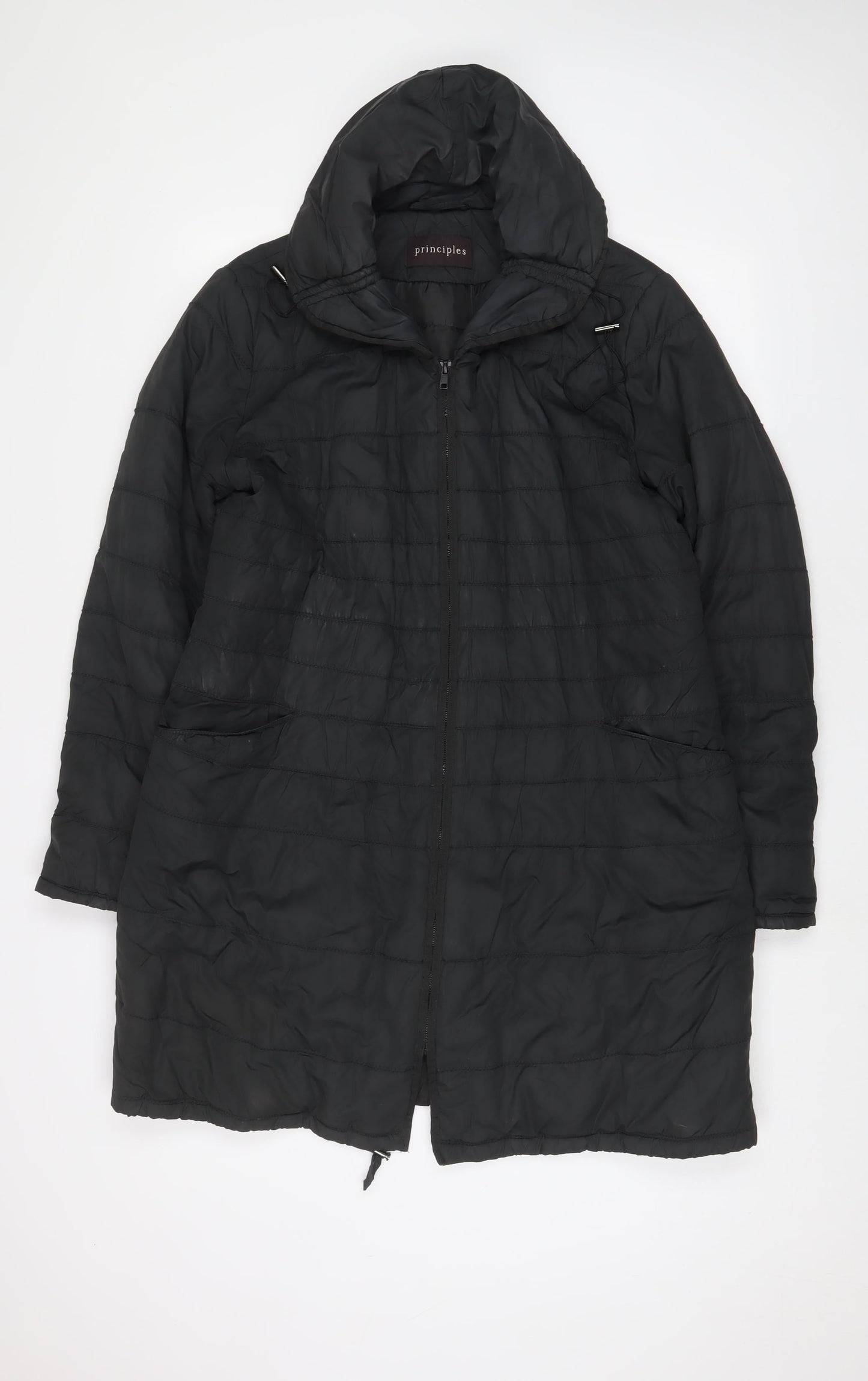 Principles Womens Black Quilted Coat Size 14 Zip