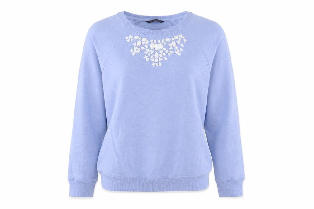 Marks & Spencer Womens Blue Cotton Pullover Sweatshirt Size 10 Pullover - Beaded