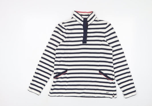 DASH Womens White Striped Cotton Pullover Sweatshirt Size 10 Button