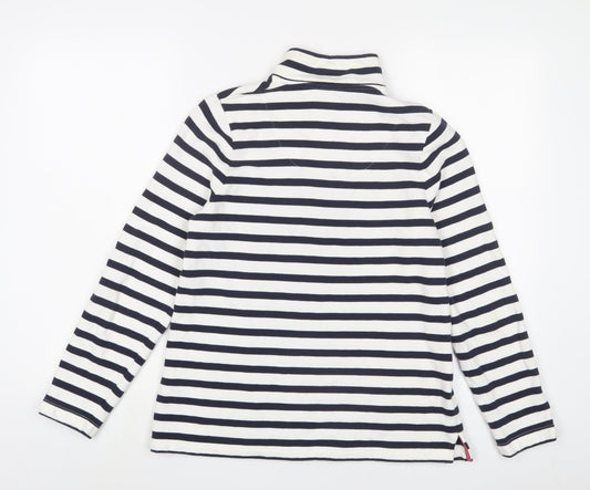 DASH Womens White Striped Cotton Pullover Sweatshirt Size 10 Button