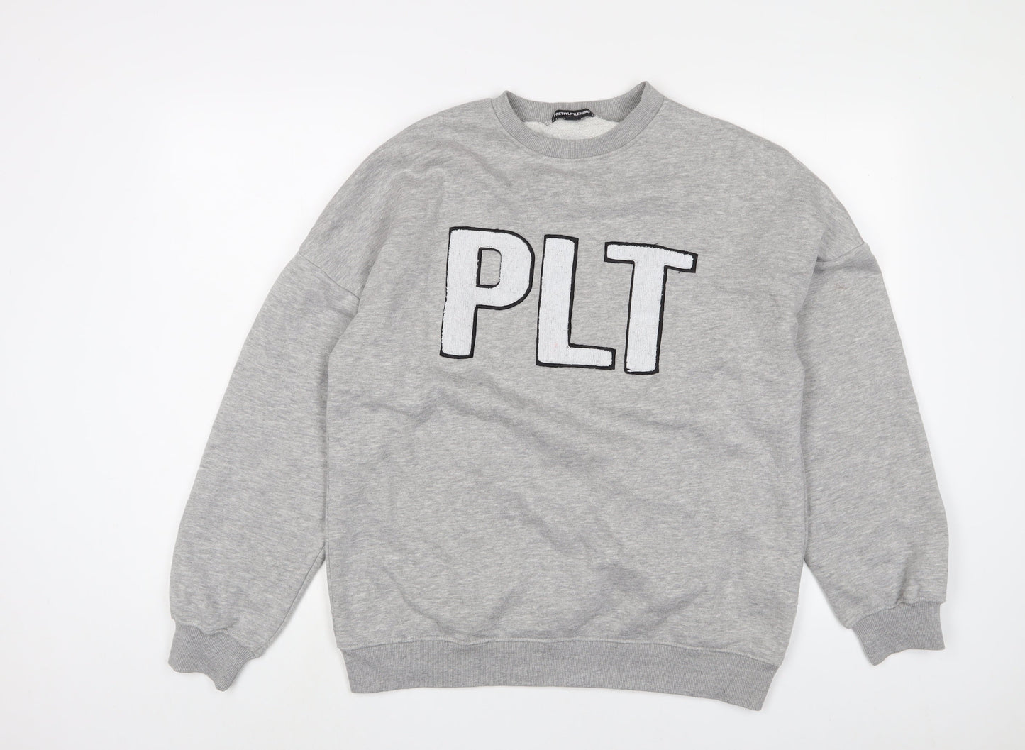 PRETTYLITTLETHING Womens Grey Cotton Pullover Sweatshirt Size XS Pullover - Logo, Embroidered