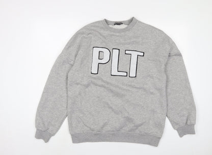 PRETTYLITTLETHING Womens Grey Cotton Pullover Sweatshirt Size XS Pullover - Logo, Embroidered