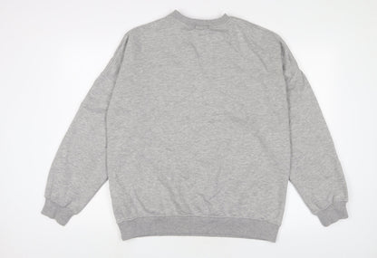 PRETTYLITTLETHING Womens Grey Cotton Pullover Sweatshirt Size XS Pullover - Logo, Embroidered