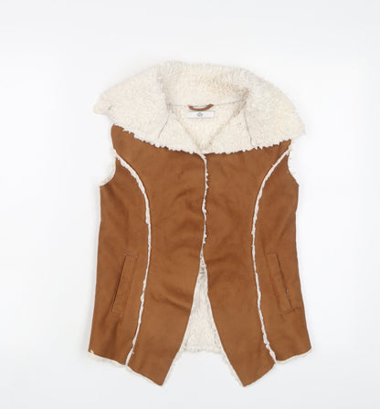 Marks and Spencer Girls Brown Gilet Jacket Size 7-8 Years Pullover - Open