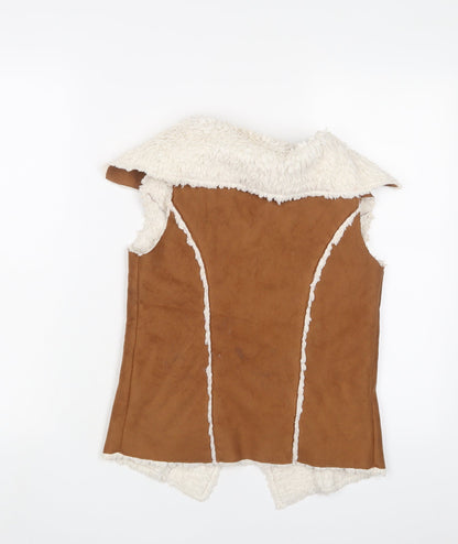 Marks and Spencer Girls Brown Gilet Jacket Size 7-8 Years Pullover - Open