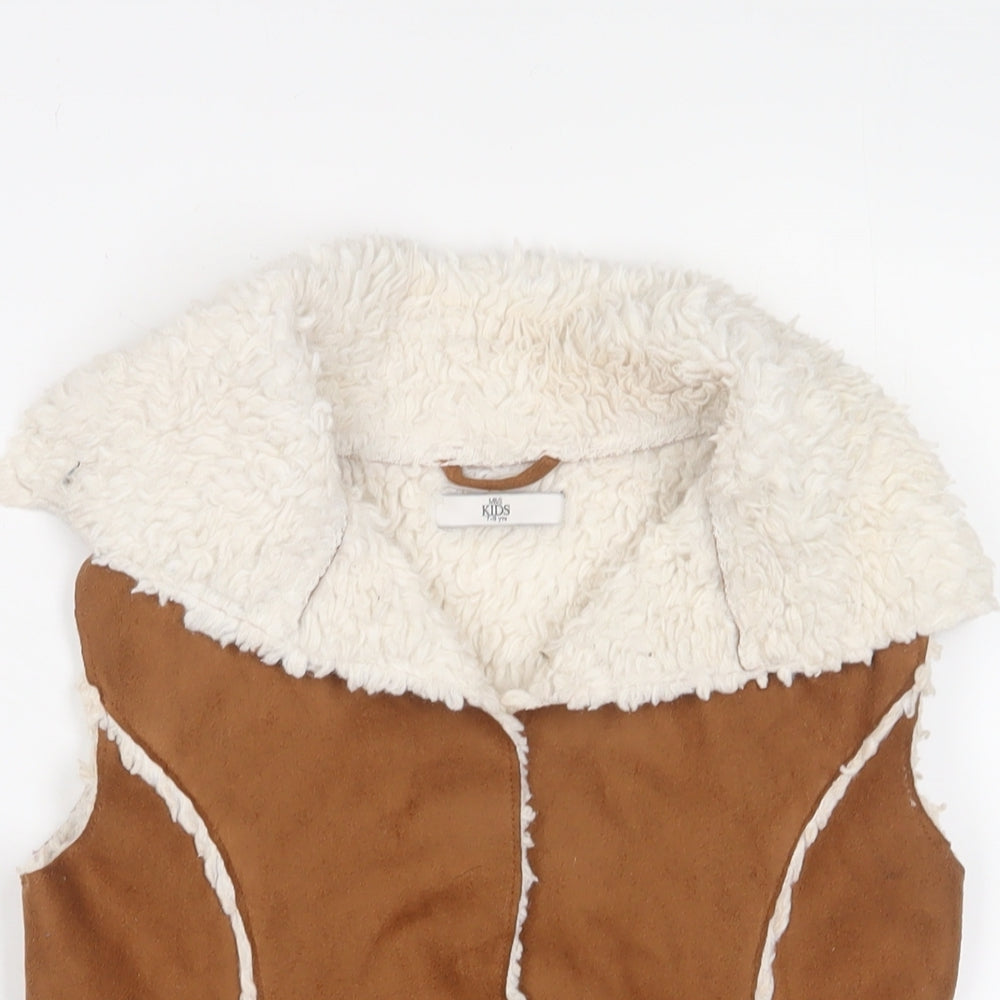 Marks and Spencer Girls Brown Gilet Jacket Size 7-8 Years Pullover - Open