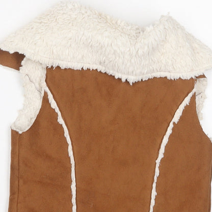 Marks and Spencer Girls Brown Gilet Jacket Size 7-8 Years Pullover - Open