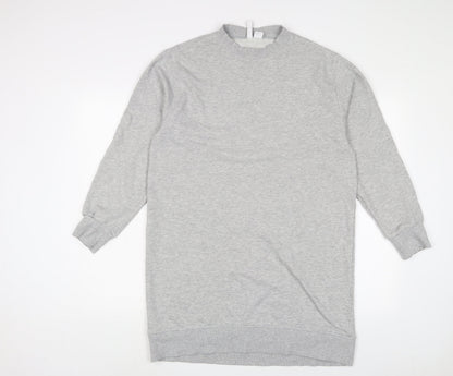 H&M Womens Grey Cotton Jumper Dress Size S Round Neck Pullover