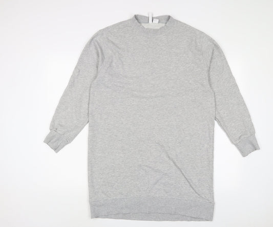 H&M Womens Grey Cotton Jumper Dress Size S Round Neck Pullover