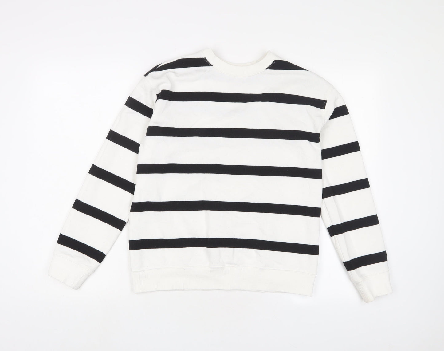 H&M Womens White Striped Cotton Pullover Sweatshirt Size XS Pullover
