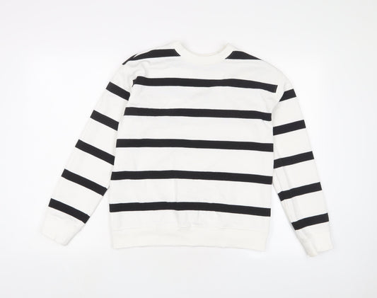 H&M Womens White Striped Cotton Pullover Sweatshirt Size XS Pullover