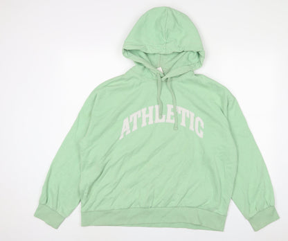 H&M Womens Green Cotton Pullover Hoodie Size M Pullover - Embroidered