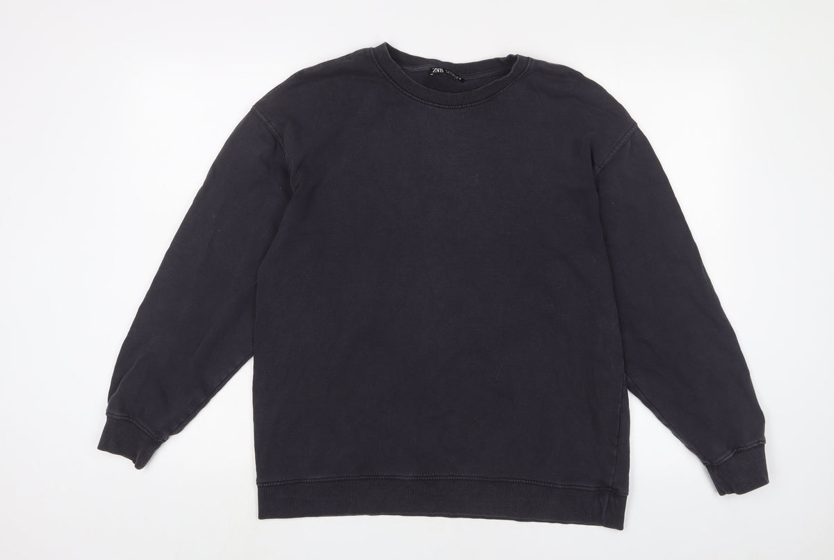 Zara Womens Blue Cotton Pullover Sweatshirt Size S Pullover