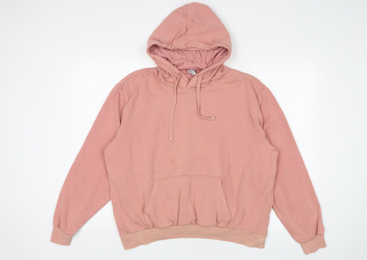 Additional front view of h7m women’s pink cotton pullover hoodie, size L, pullover