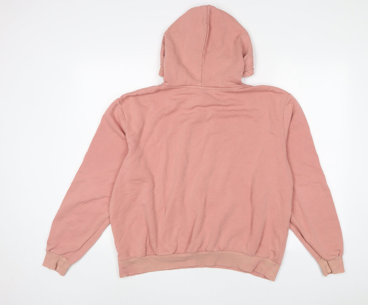 Back view of h7m women’s pink cotton pullover hoodie, size L, pullover