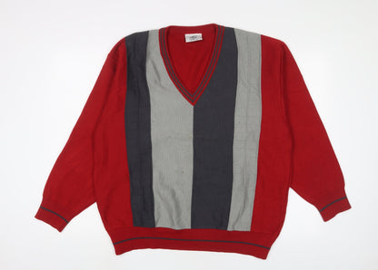 Gabicci Mens Red V-Neck Wool Pullover Jumper Size XL Long Sleeve