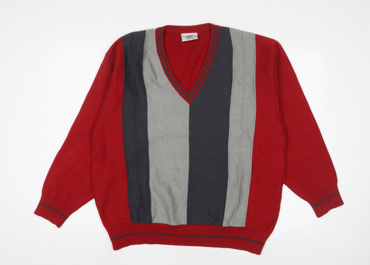 Gabicci Mens Red V-Neck Wool Pullover Jumper Size XL Long Sleeve