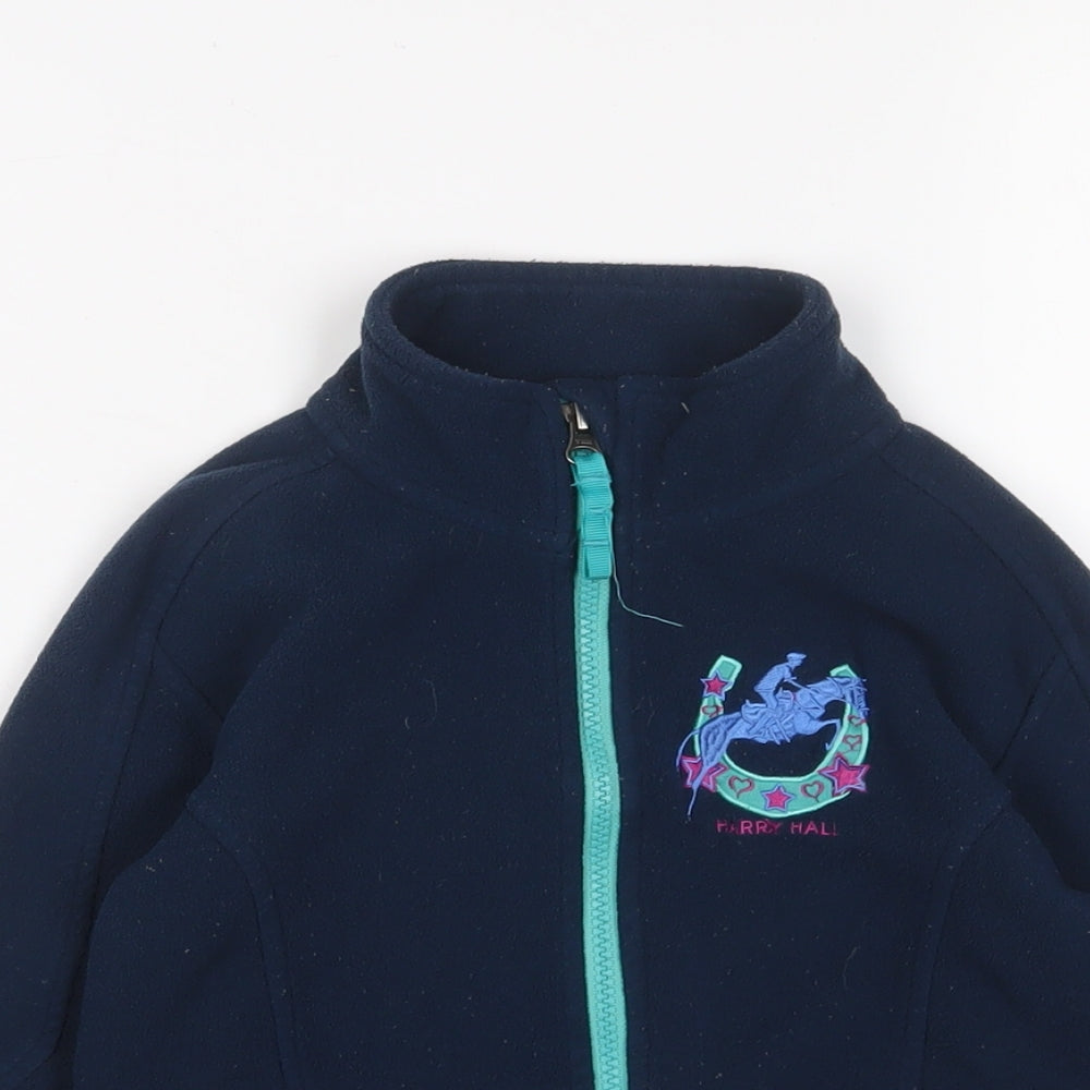 Harry Hall Girls Blue Jacket Size 7-8 Years Zip - Logo, Embroidered