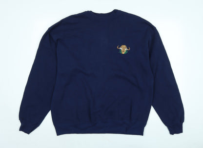 Haines Mens Blue Cotton Pullover Sweatshirt Size XL - Bull Logo