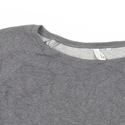 Close-up detail of AND/OR women’s grey cotton pullover sweatshirt, size UK 12, pullover - ruffle detail