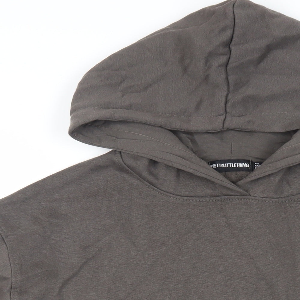 PRETTYLITTLETHING Womens Brown Cotton Pullover Hoodie Size 10 Pullover - Logo Pockets