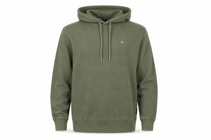 Front view of Napapuri men’s green cotton pullover hoodie, size M, - logo