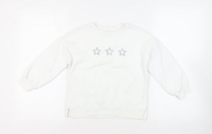 Mint Velvet Girls White Cotton Pullover Sweatshirt Size 7 Years Pullover - Stars