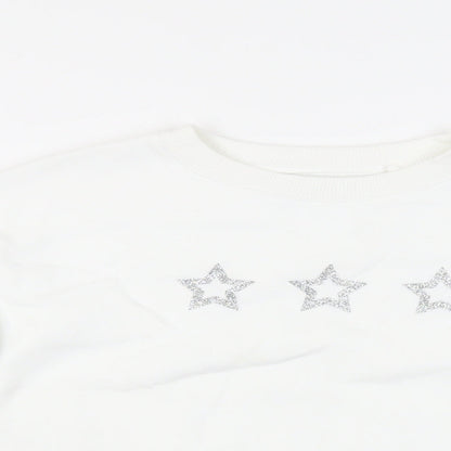 Mint Velvet Girls White Cotton Pullover Sweatshirt Size 7 Years Pullover - Stars