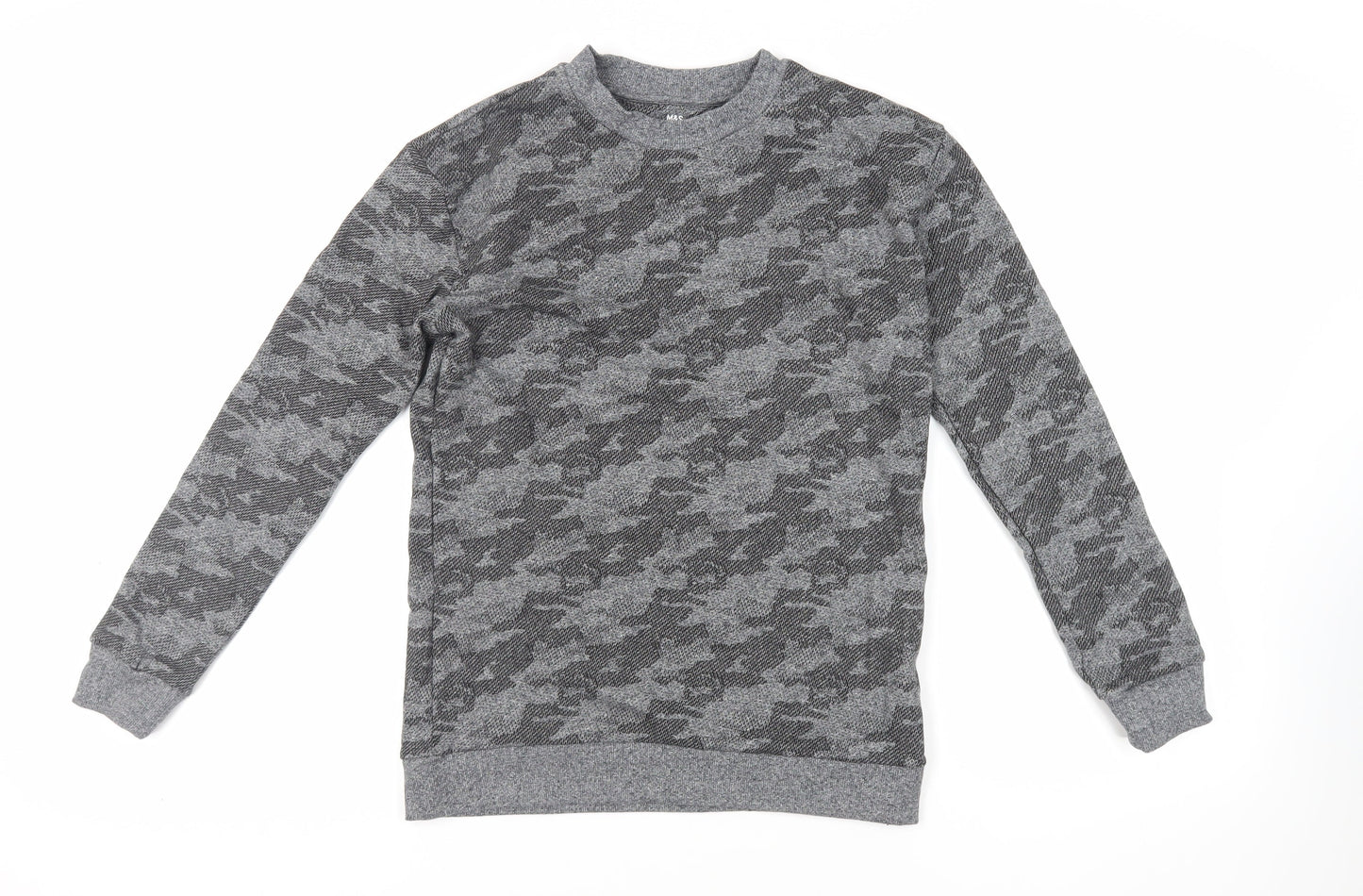 Marks and Spencer Boys Grey Camouflage Cotton Pullover Sweatshirt Size 13-14 Years Pullover