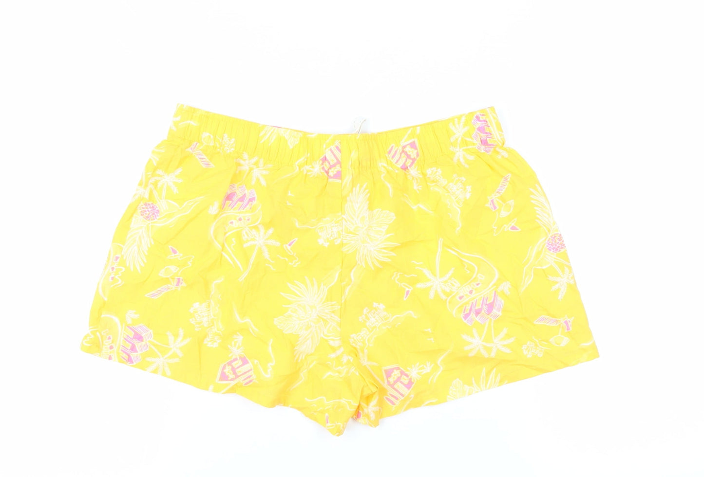 Marks and Spencer Womens Yellow Geometric Cotton Top Sleep Shorts Size 12 Drawstring