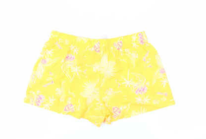 Marks and Spencer Womens Yellow Geometric Cotton Top Sleep Shorts Size 12 Drawstring