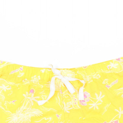 Marks and Spencer Womens Yellow Geometric Cotton Top Sleep Shorts Size 12 Drawstring
