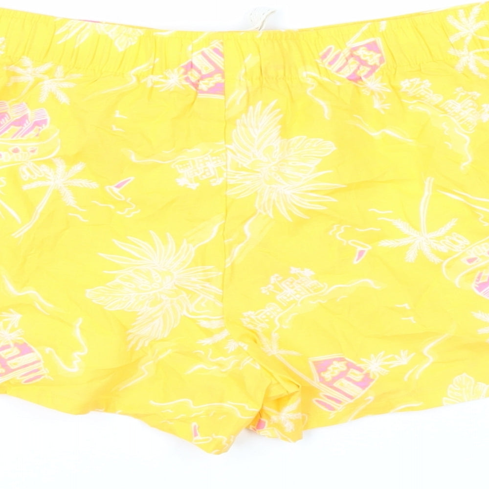Marks and Spencer Womens Yellow Geometric Cotton Top Sleep Shorts Size 12 Drawstring