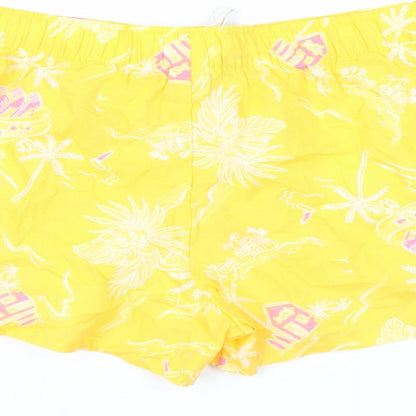 Marks and Spencer Womens Yellow Geometric Cotton Top Sleep Shorts Size 12 Drawstring