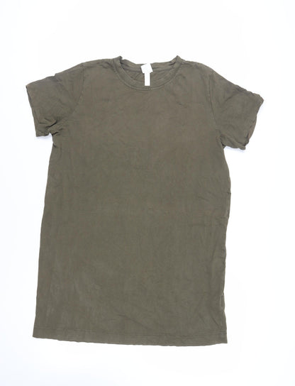 H&M Womens Green Cotton T-Shirt Dress Size L Crew Neck Pullover