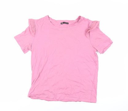 Womens UK Size M Zara Pink Basic T-Shirt