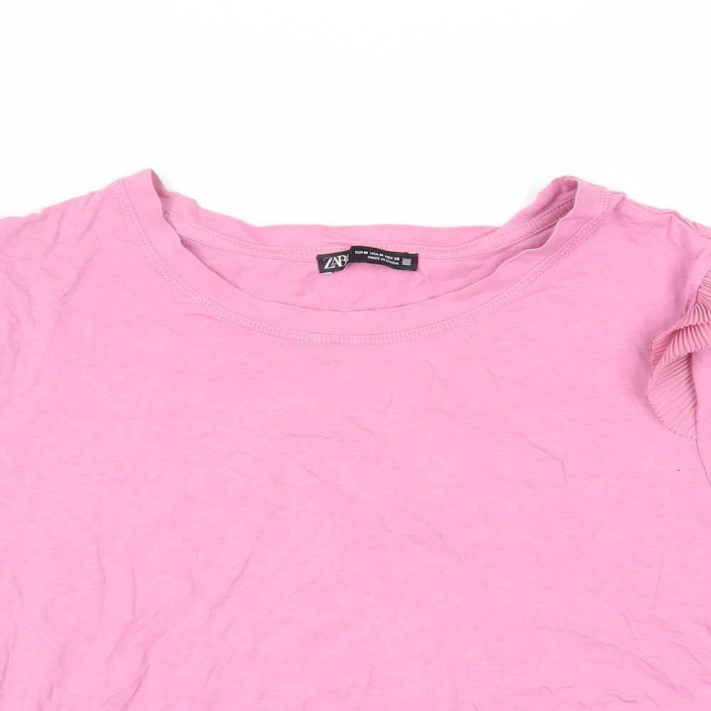 Womens UK Size M Zara Pink Basic T-Shirt